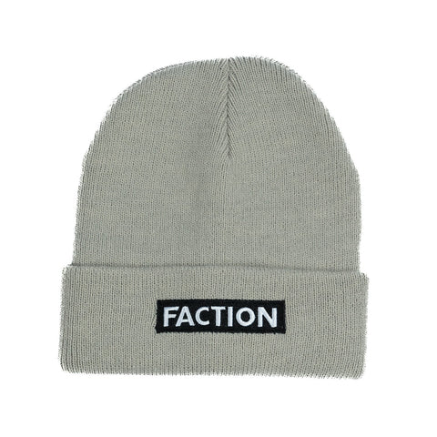 Faction Logo Beanie Light Grey Flat Lay Front