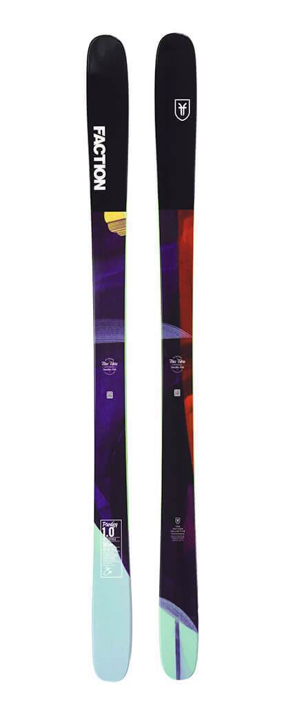 Full top sheet for the 2019 Prodigy 1.0 from Faction skis. A progressive, durable, twin-tip park ski that produces massive pop and carving performance. Extended rocker and tapered tip shape keep this ski extremely playful, with a medium flex pattern that's as comfortable pressing into nose butters as it is absorbing landings on 40-foot-booters.